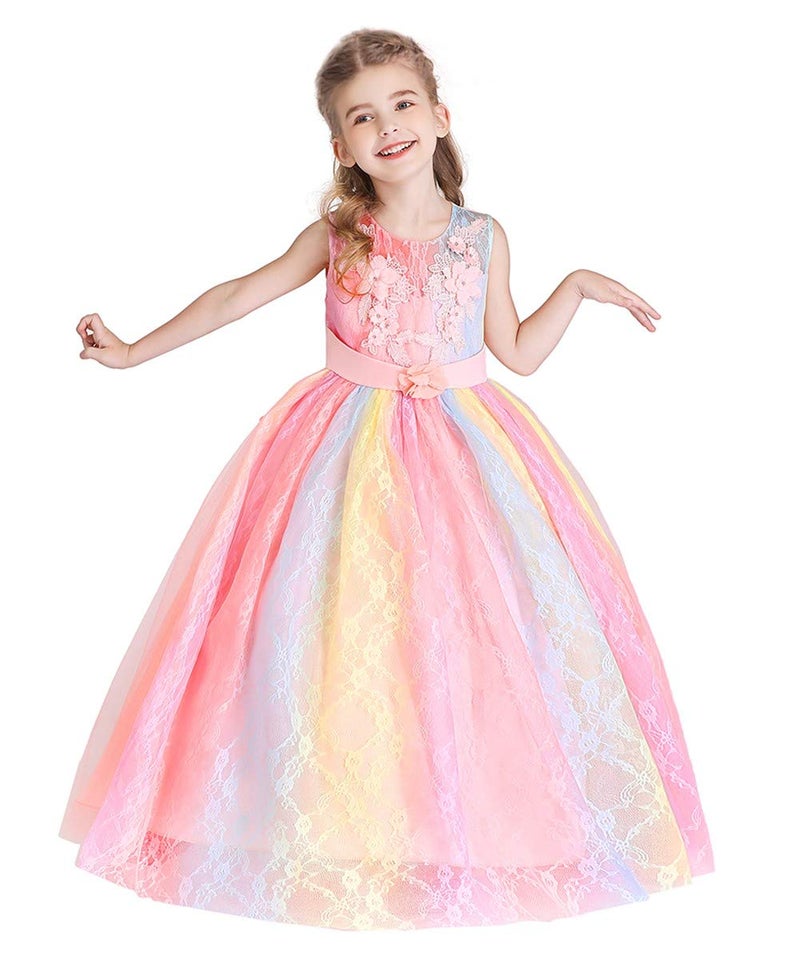 HIHCBF Girl's Pageant Birthday Party Princess Dress Vintage Floral Embroidery Lace Tulle Maxi Wedding Evening Dance Prom Multicoloured 15-16T - Image 3